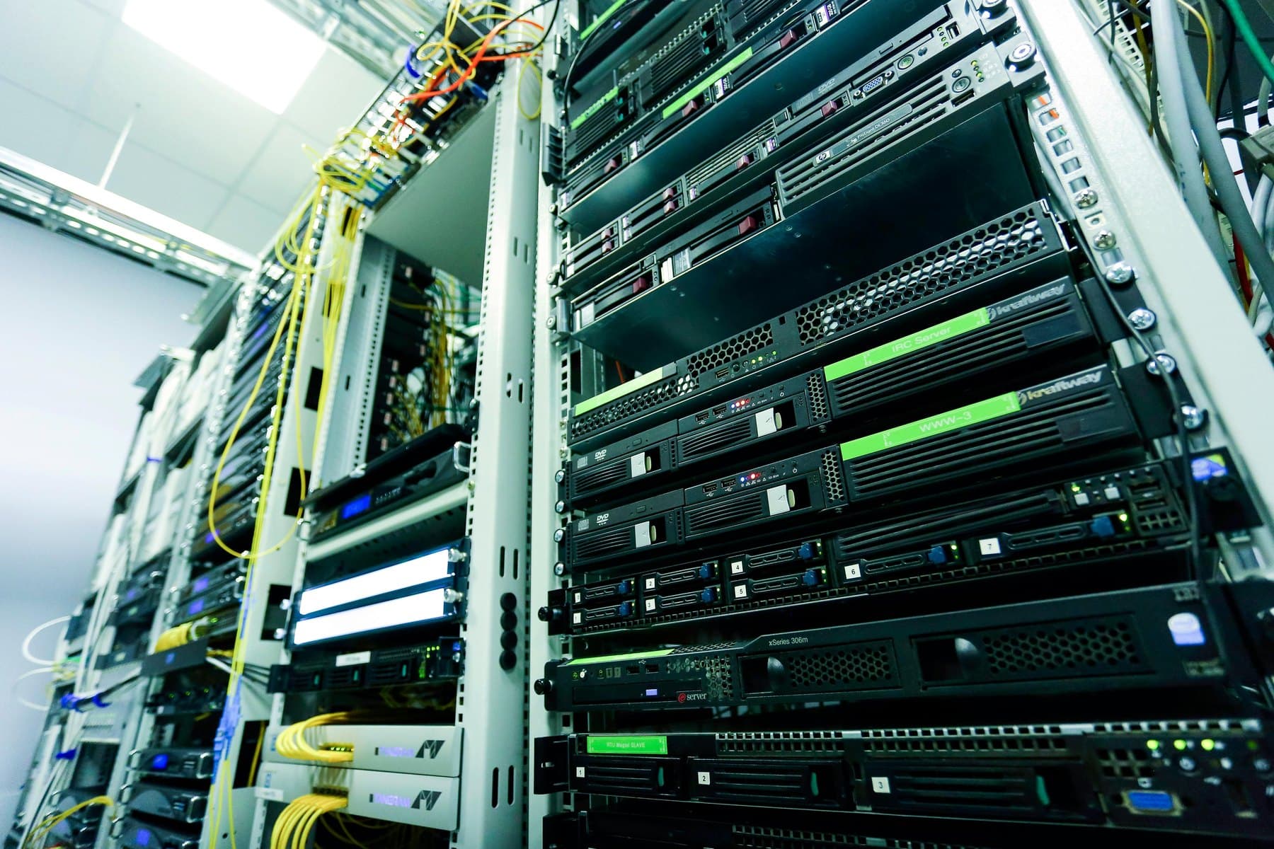 Server racks supporting database and systems infrastructure
