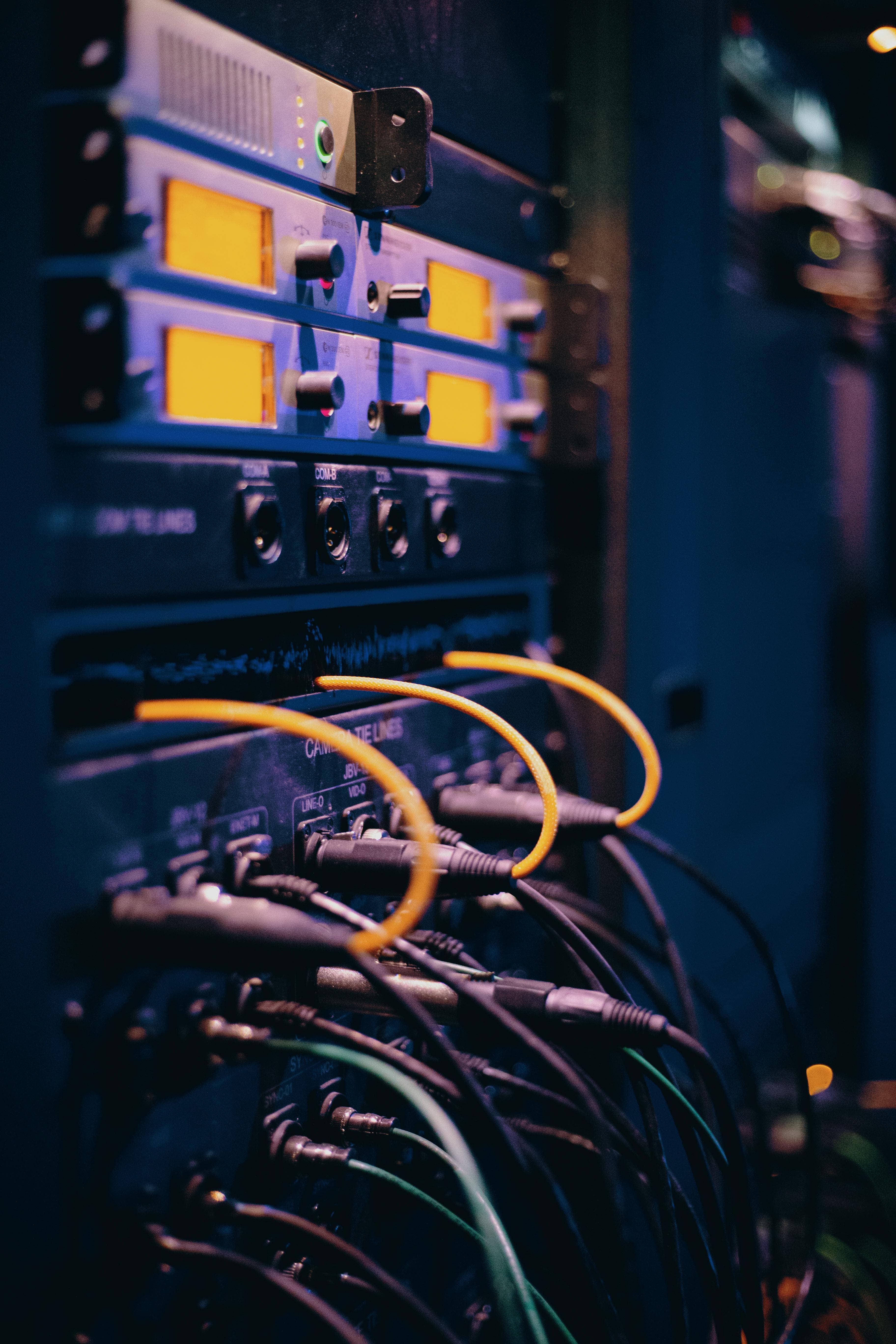 Network rack with connected cabling and infrastructure equipment